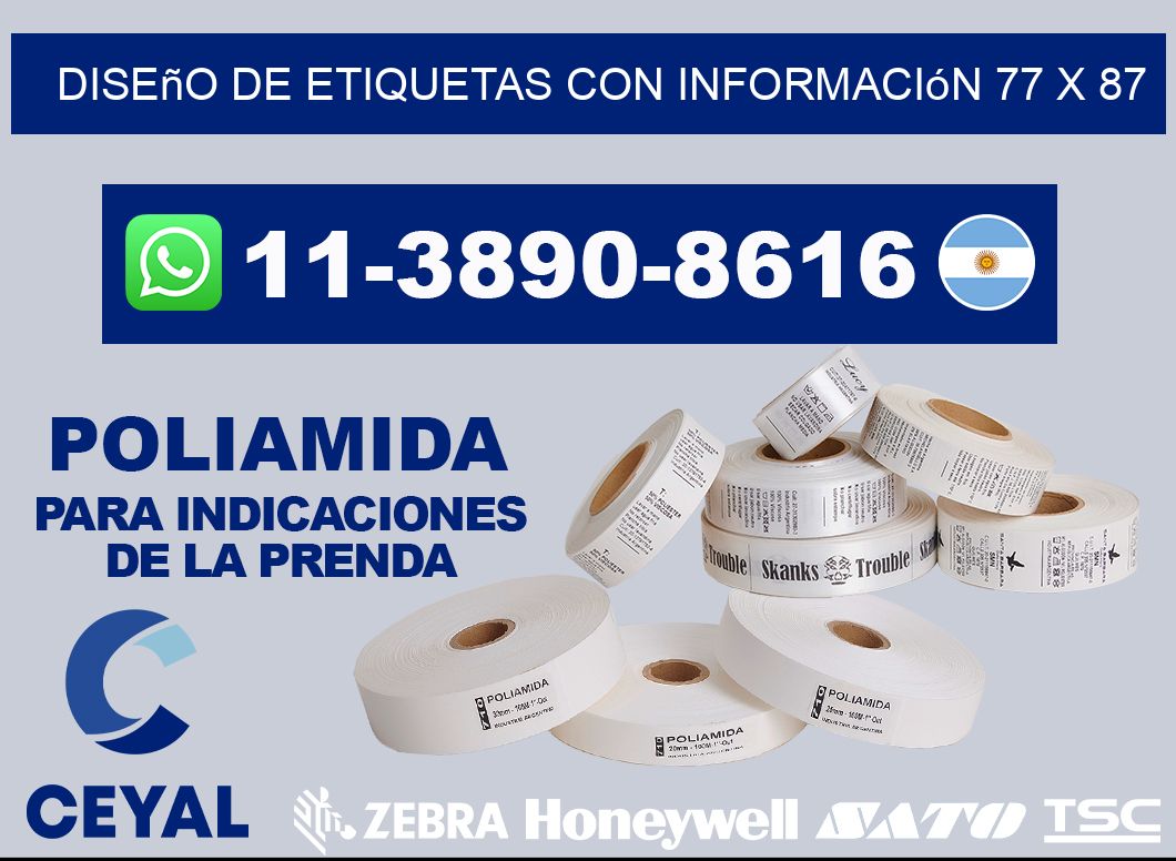 diseño de etiquetas con información 77 x 87