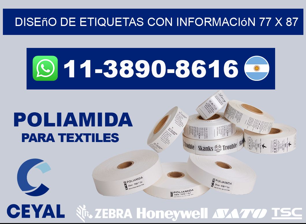 diseño de etiquetas con información 77 x 87