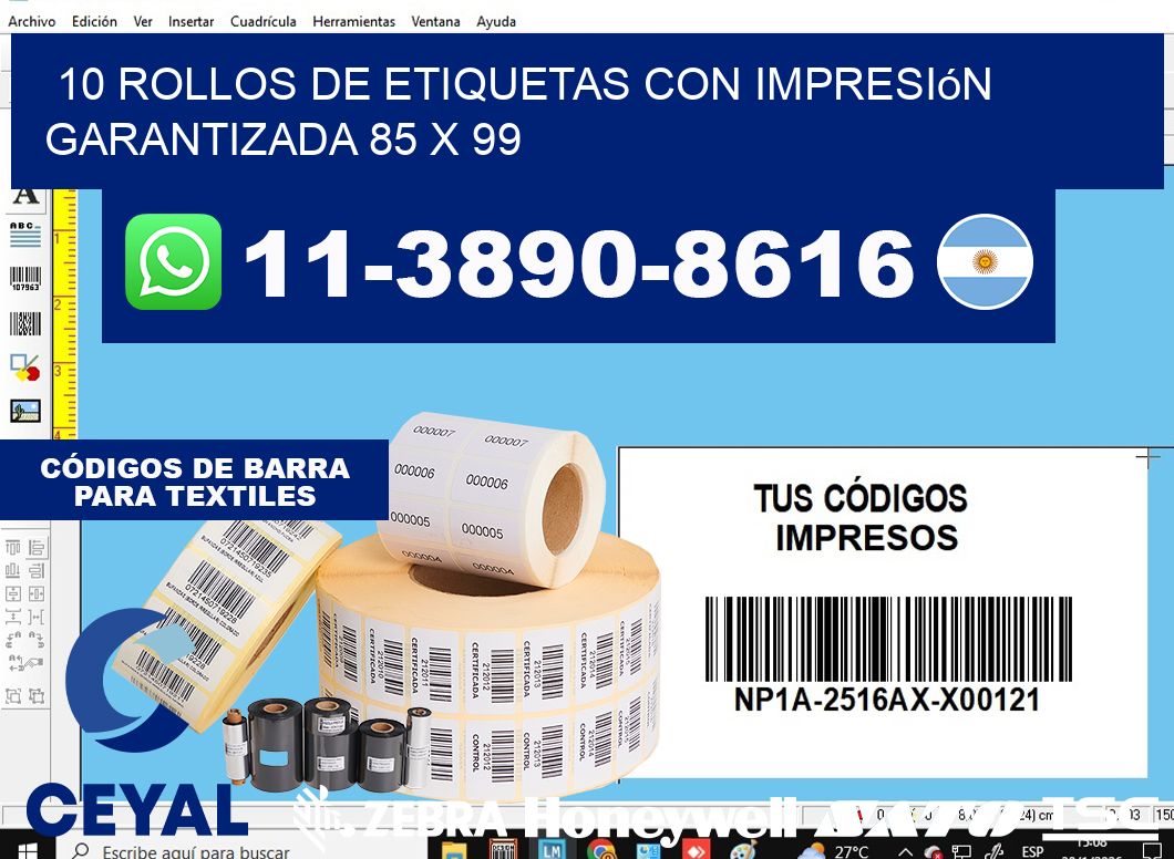 10 rollos de etiquetas con impresión garantizada 85 x 99