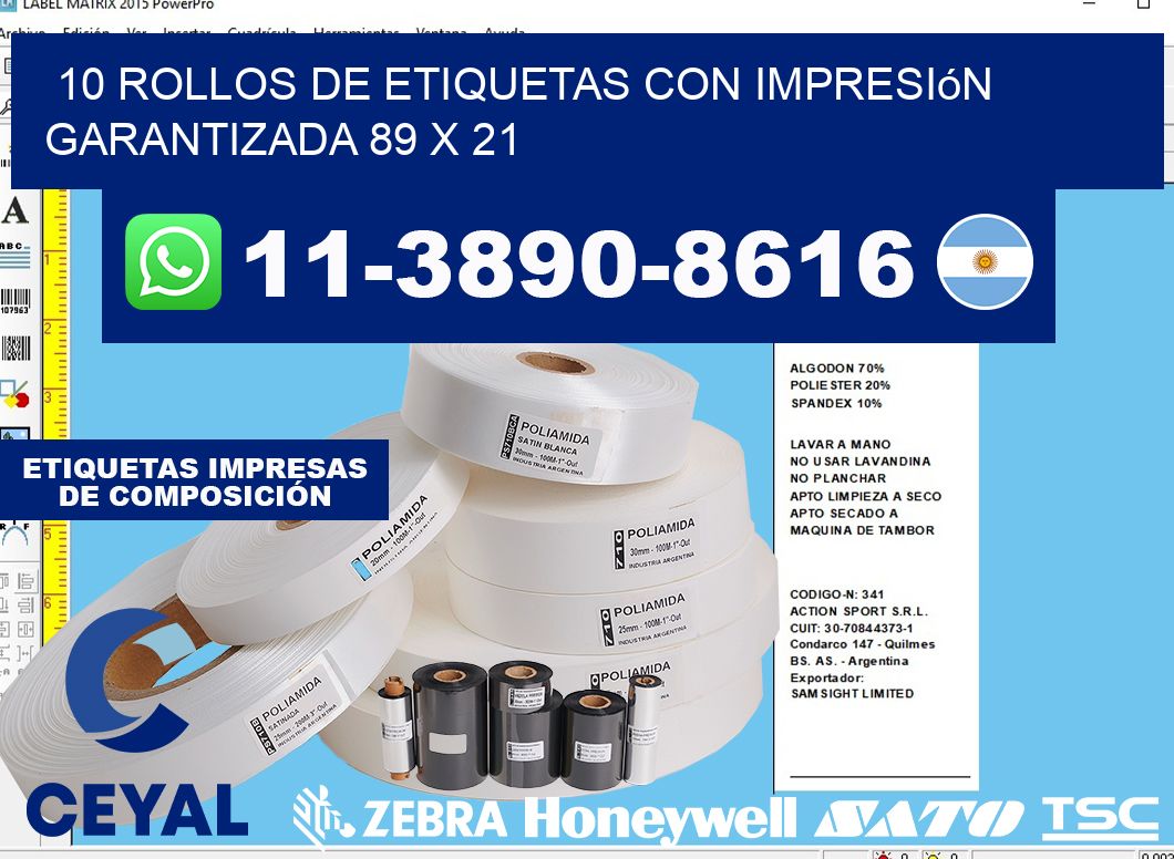 10 rollos de etiquetas con impresión garantizada 89 x 21