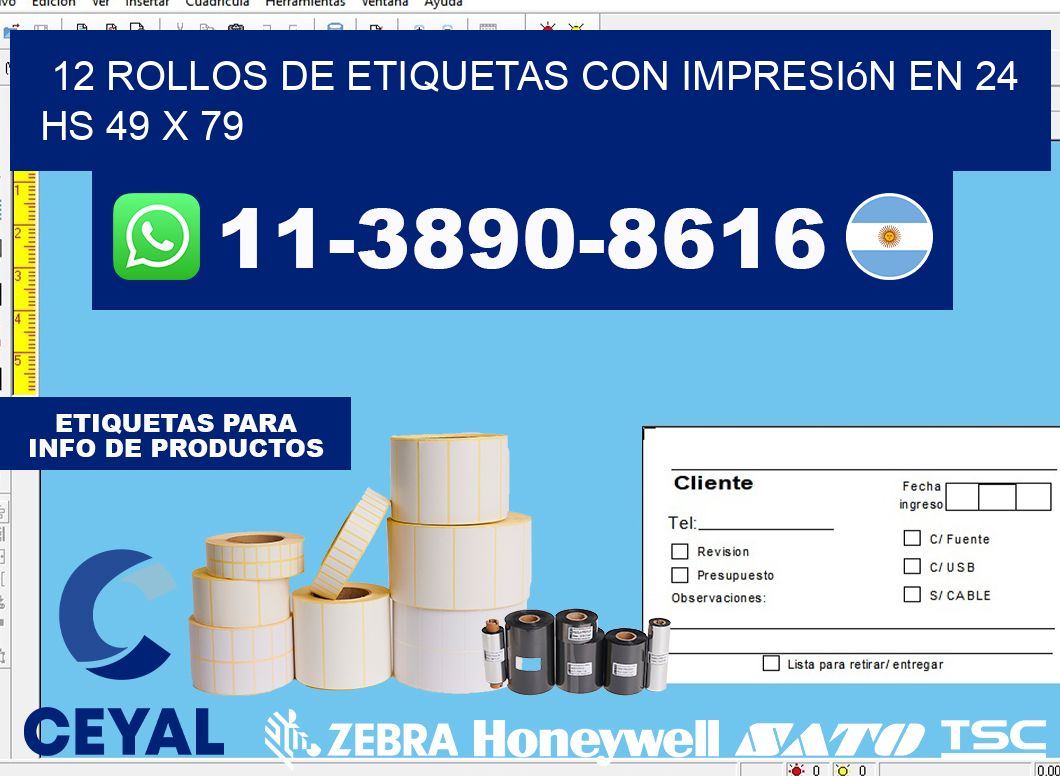 12 rollos de etiquetas con impresión en 24 hs 49 x 79