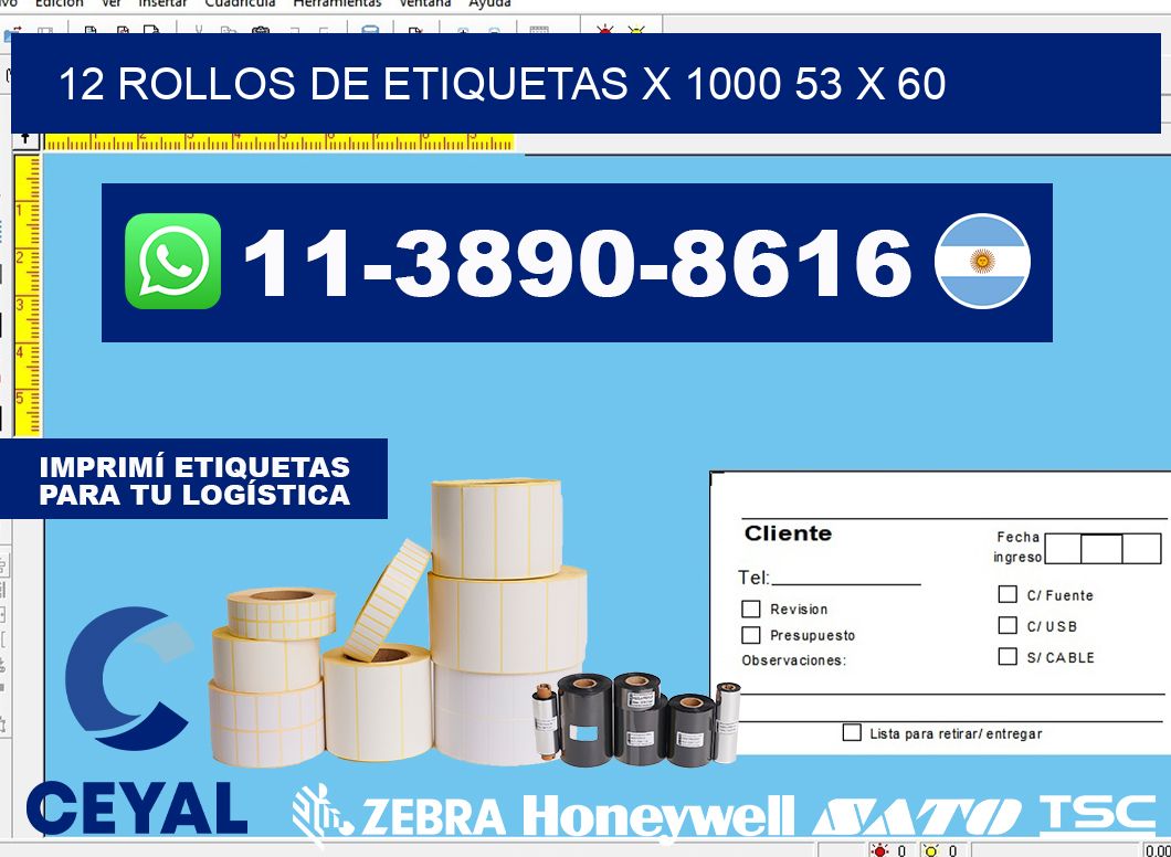 12 rollos de etiquetas x 1000 53 x 60