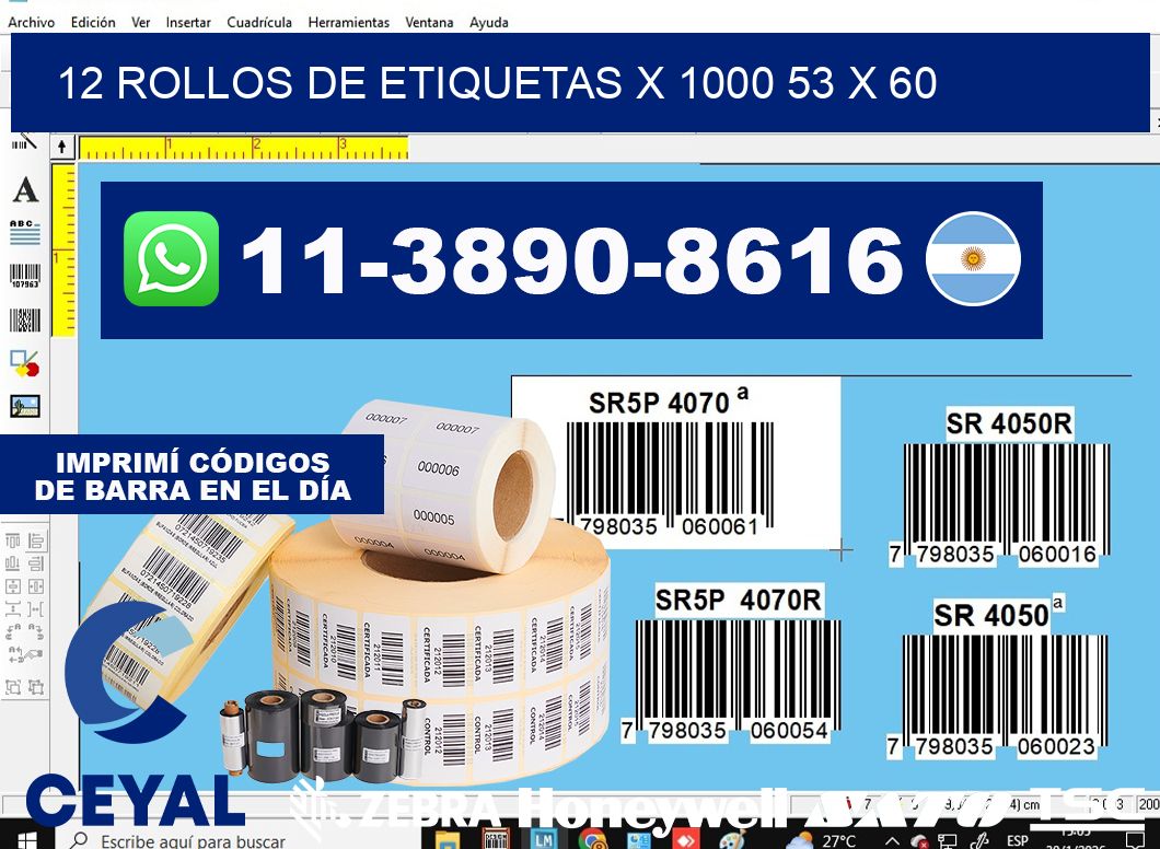 12 rollos de etiquetas x 1000 53 x 60