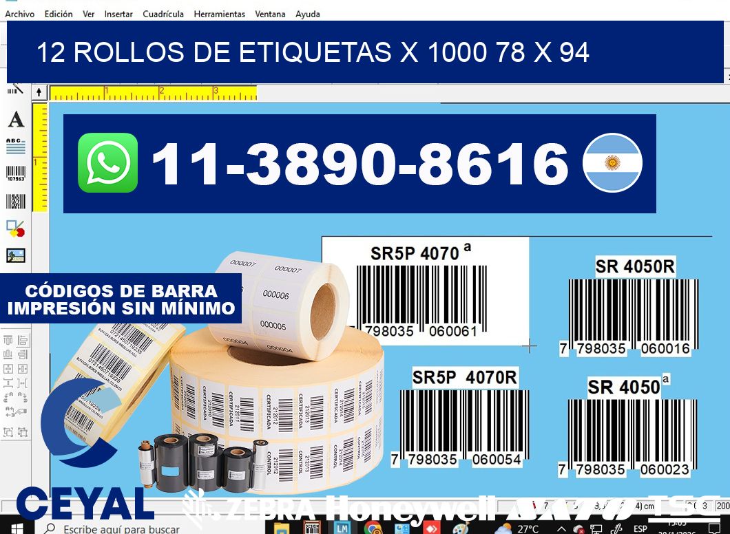 12 rollos de etiquetas x 1000 78 x 94