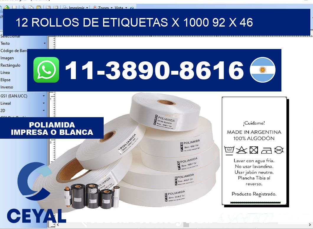 12 rollos de etiquetas x 1000 92 x 46