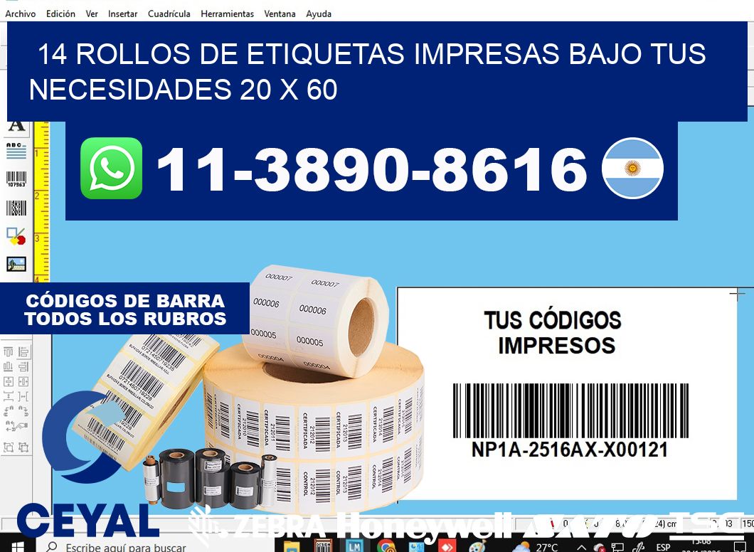 14 rollos de etiquetas impresas bajo tus necesidades 20 x 60