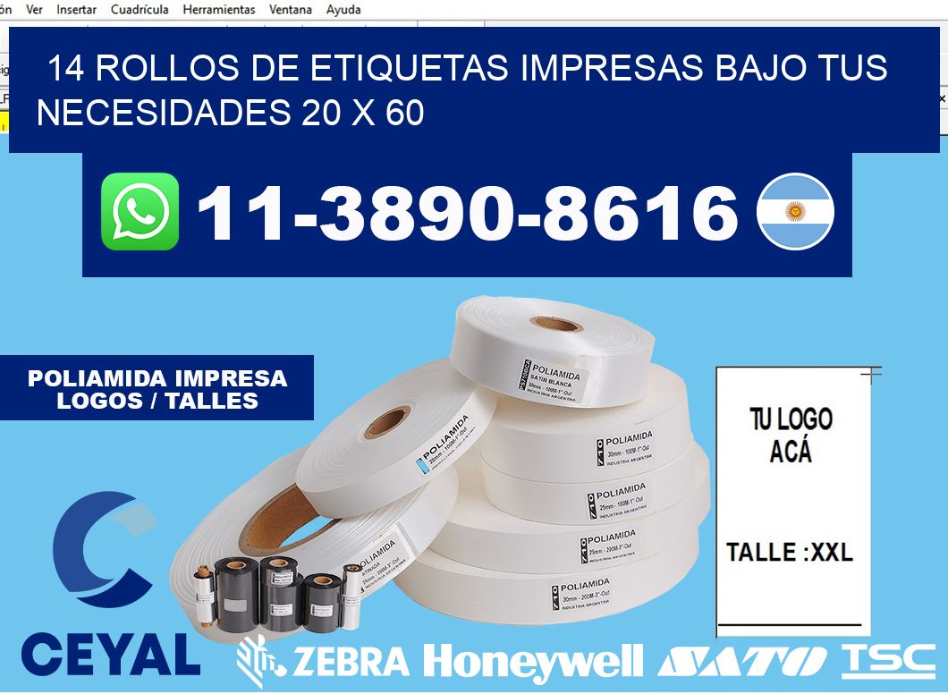 14 rollos de etiquetas impresas bajo tus necesidades 20 x 60