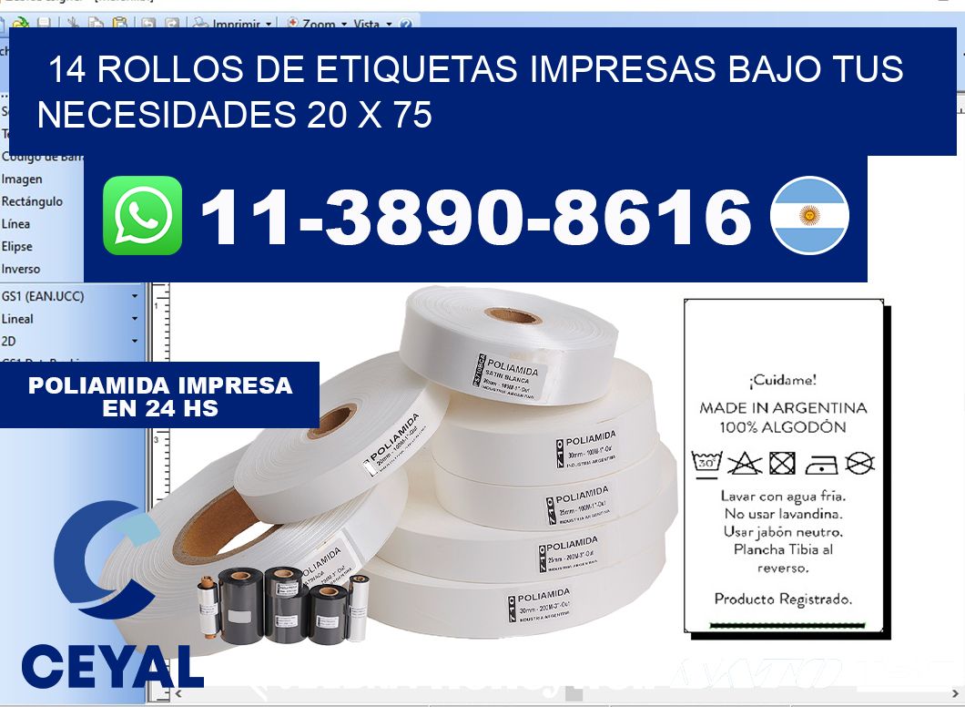 14 rollos de etiquetas impresas bajo tus necesidades 20 x 75