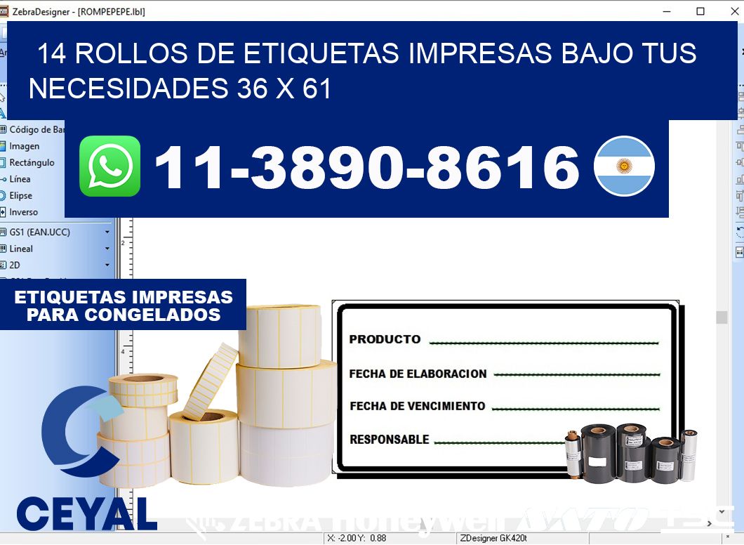 14 rollos de etiquetas impresas bajo tus necesidades 36 x 61