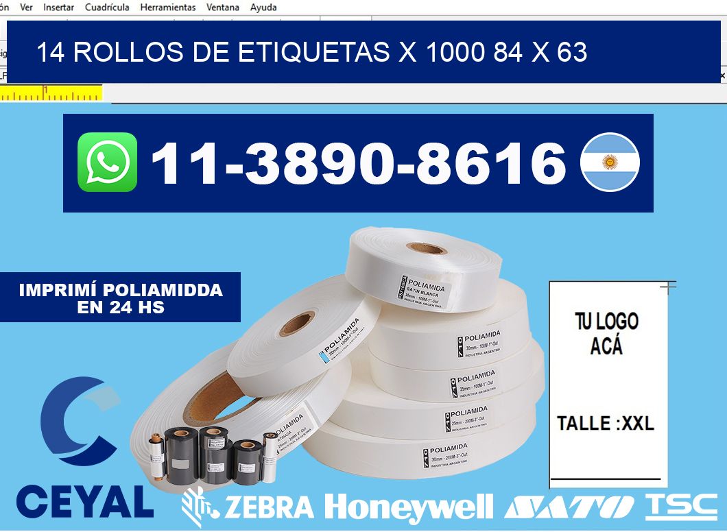 14 rollos de etiquetas x 1000 84 x 63