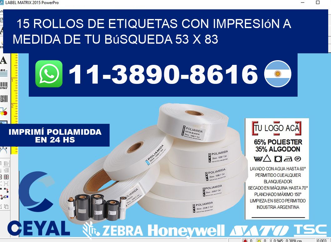 15 rollos de etiquetas con impresión a medida de tu búsqueda 53 x 83