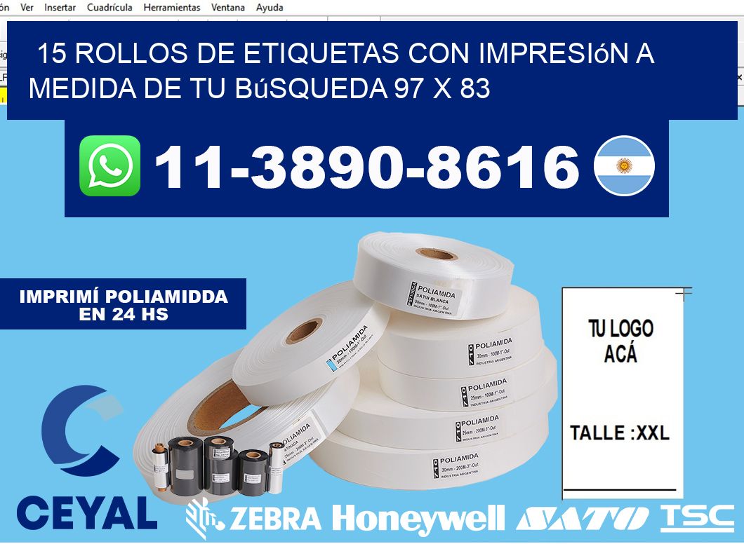 15 rollos de etiquetas con impresión a medida de tu búsqueda 97 x 83