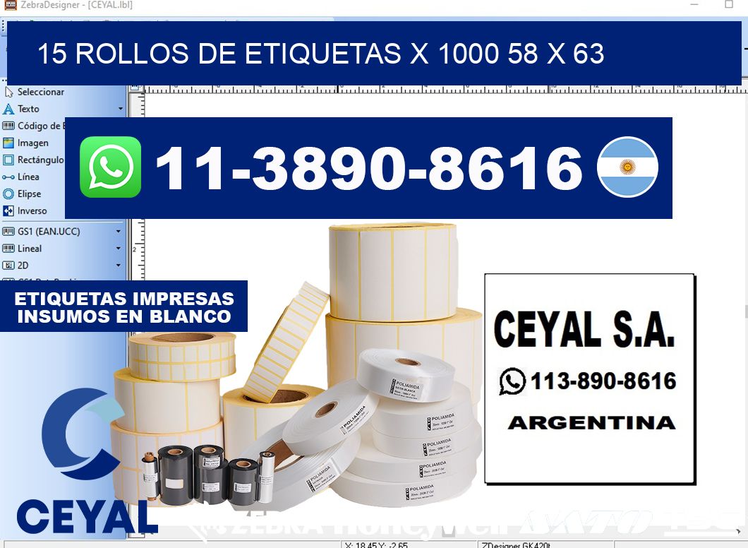15 rollos de etiquetas x 1000 58 x 63