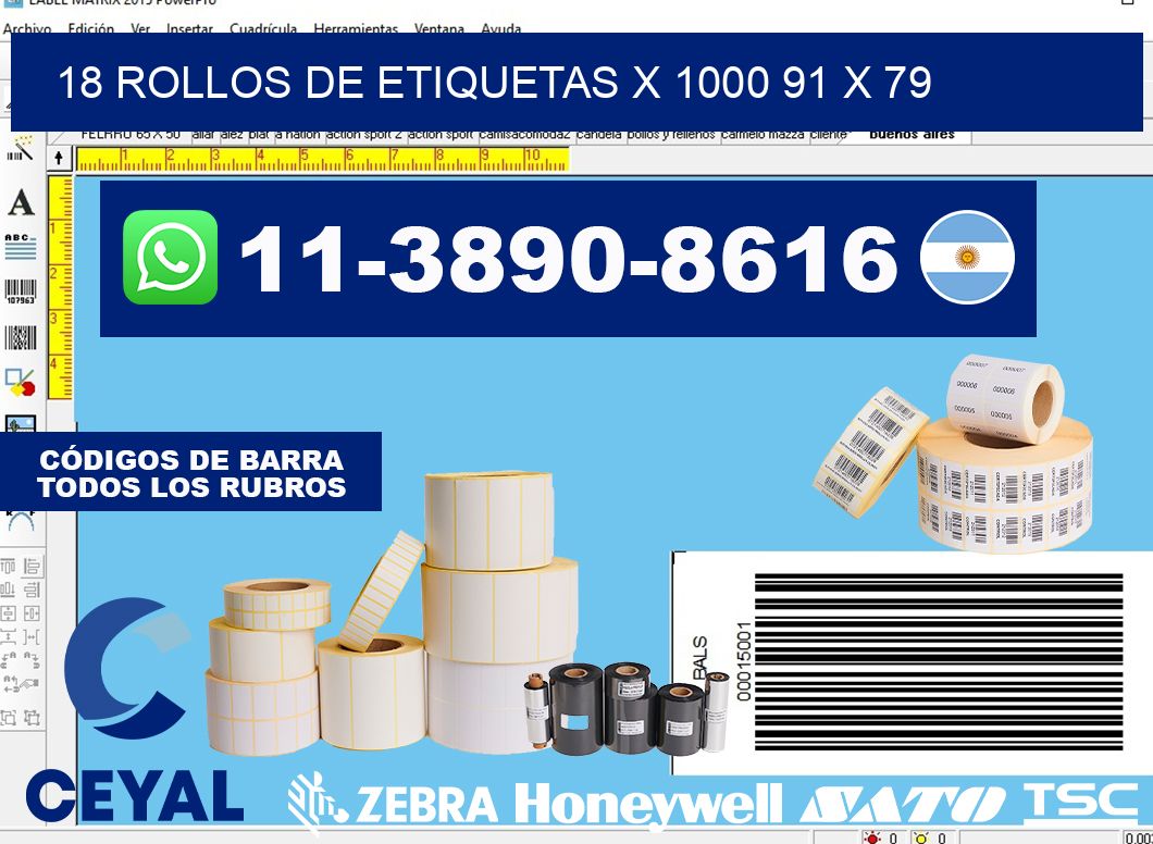 18 rollos de etiquetas x 1000 91 x 79