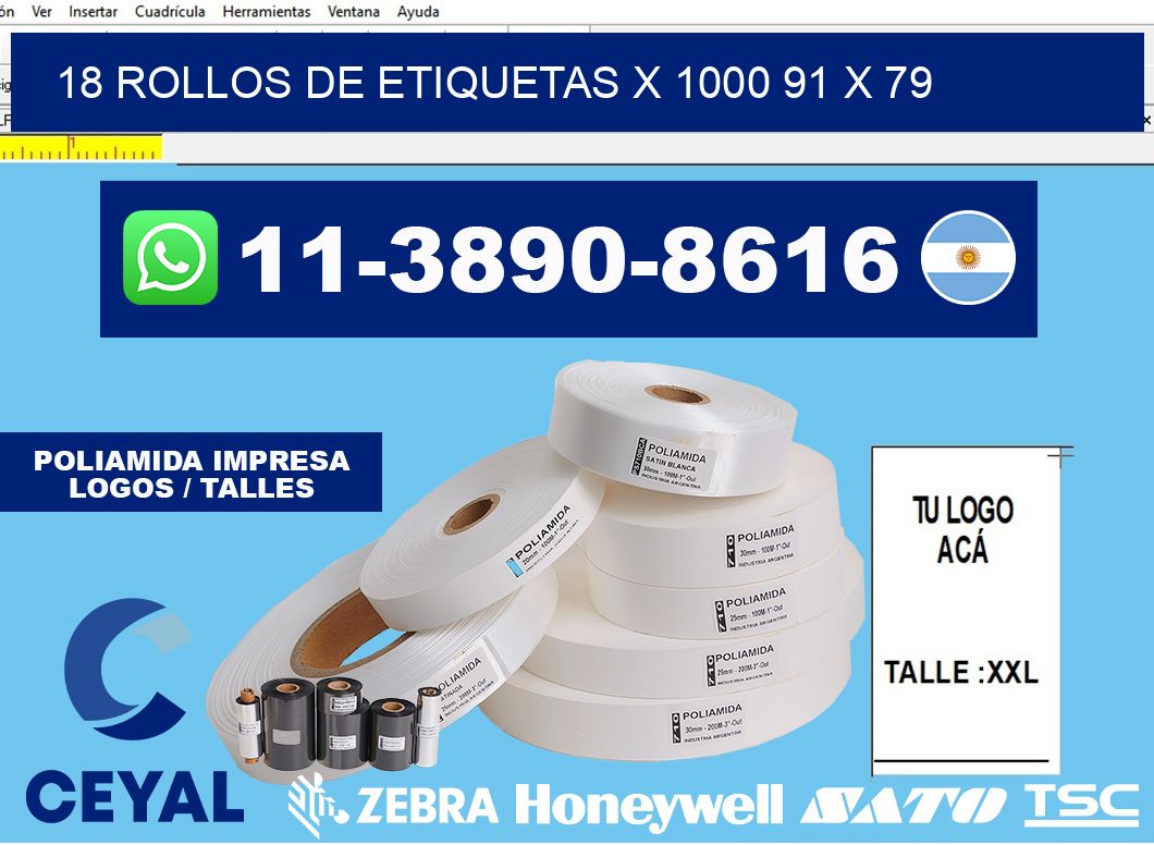18 rollos de etiquetas x 1000 91 x 79