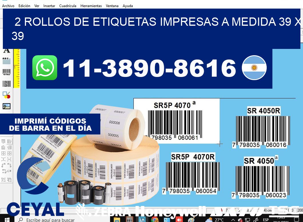 2 rollos de etiquetas impresas a medida 39 x 39