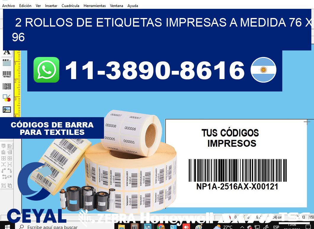 2 rollos de etiquetas impresas a medida 76 x 96