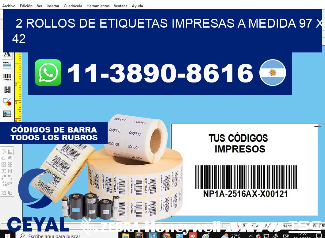 2 rollos de etiquetas impresas a medida 97 x 42