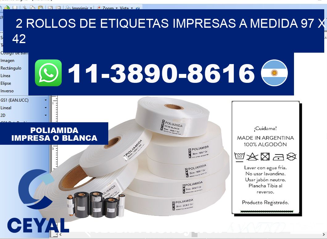2 rollos de etiquetas impresas a medida 97 x 42