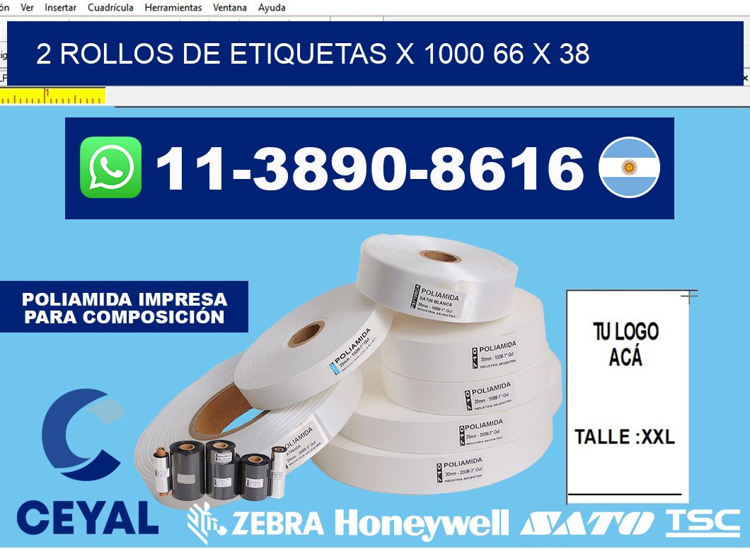 2 rollos de etiquetas x 1000 66 x 38