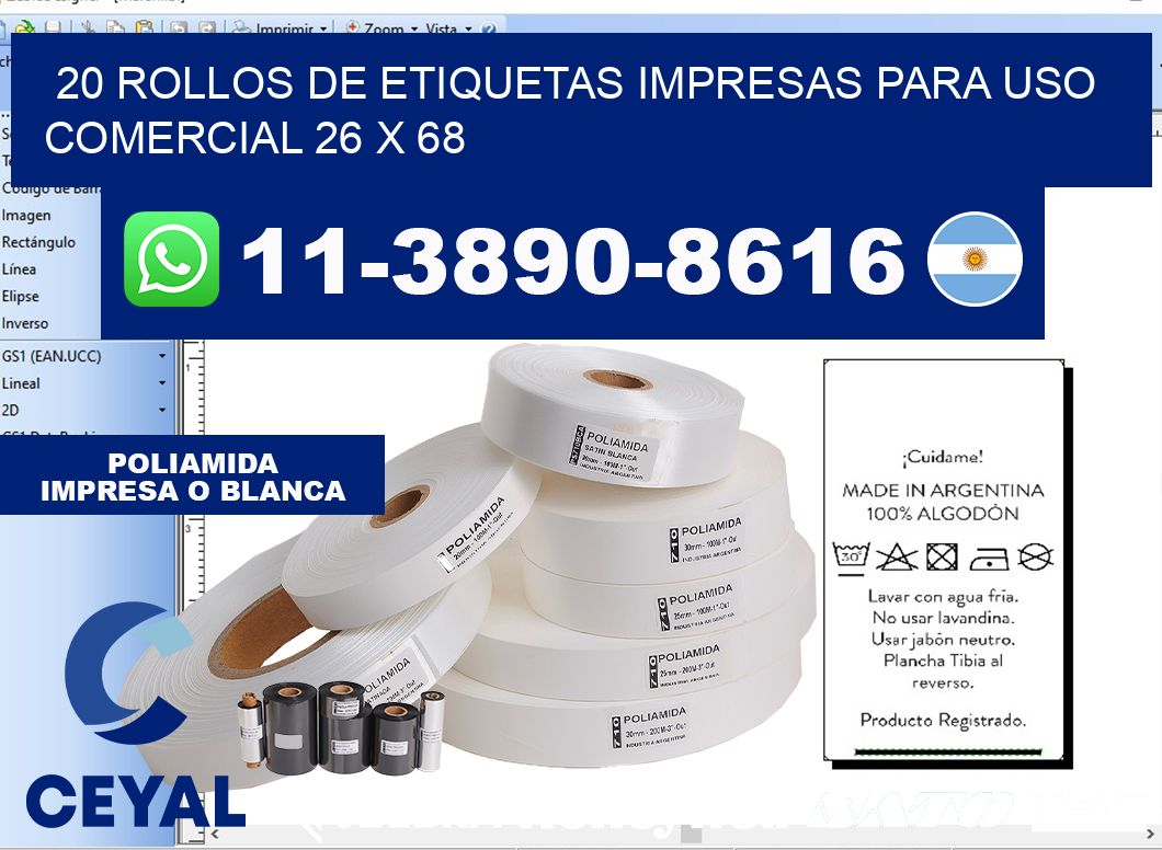 20 rollos de etiquetas impresas para uso comercial 26 x 68