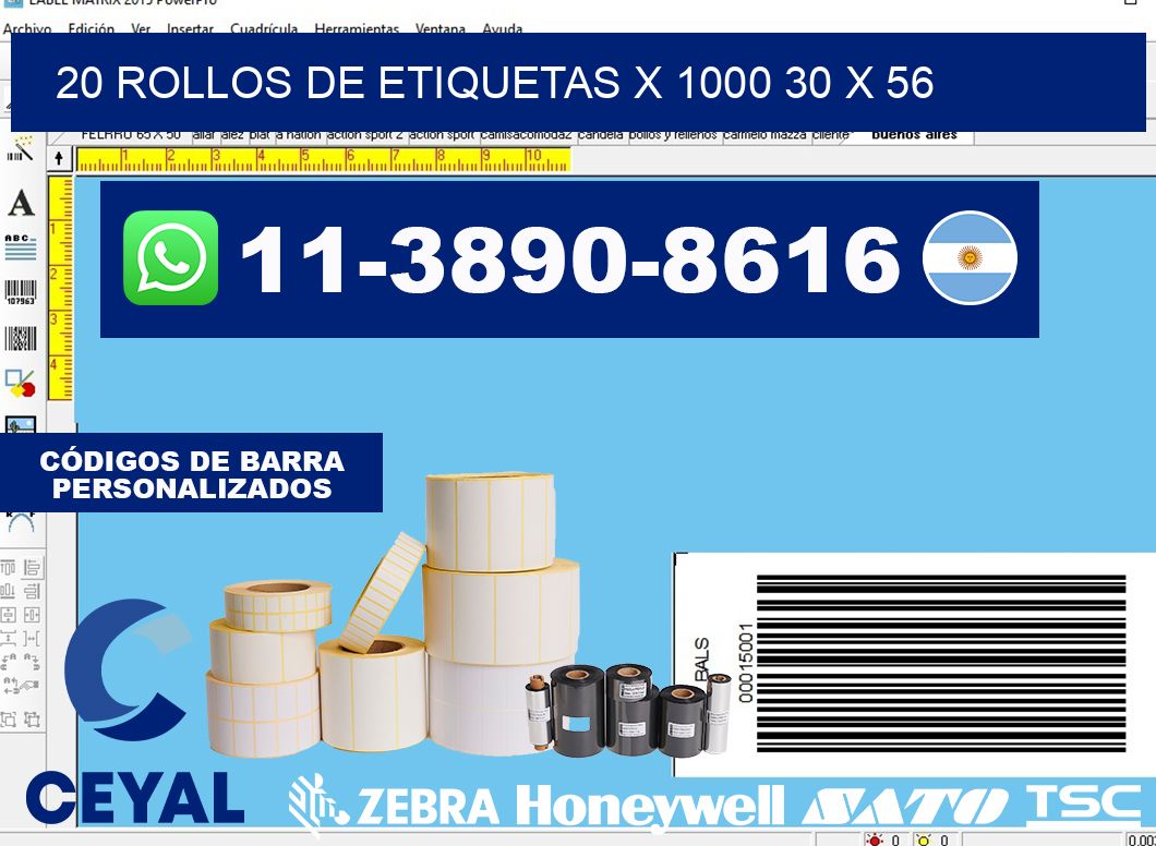 20 rollos de etiquetas x 1000 30 x 56