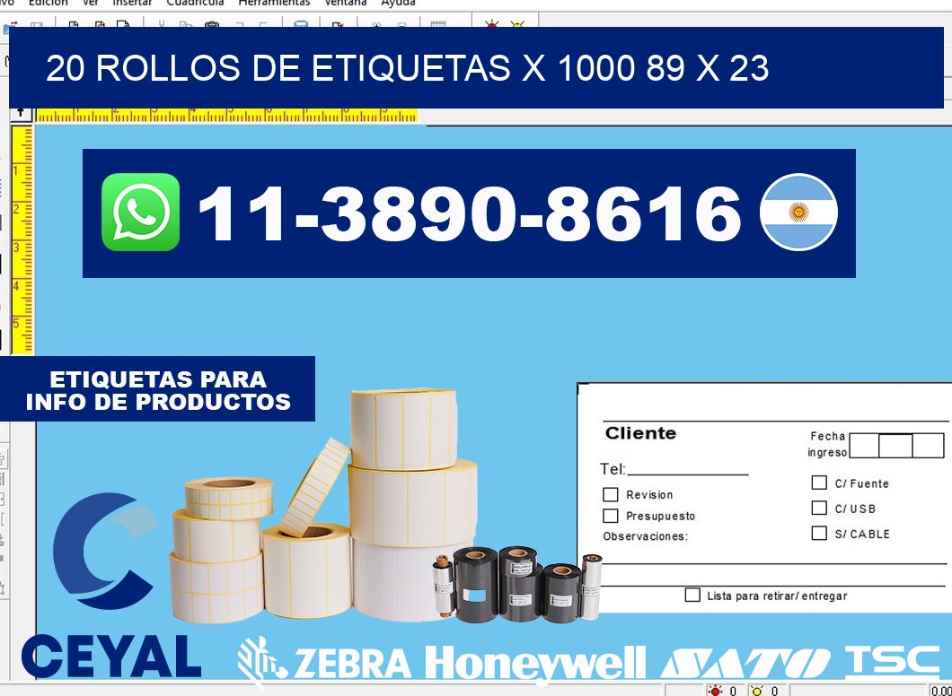 20 rollos de etiquetas x 1000 89 x 23