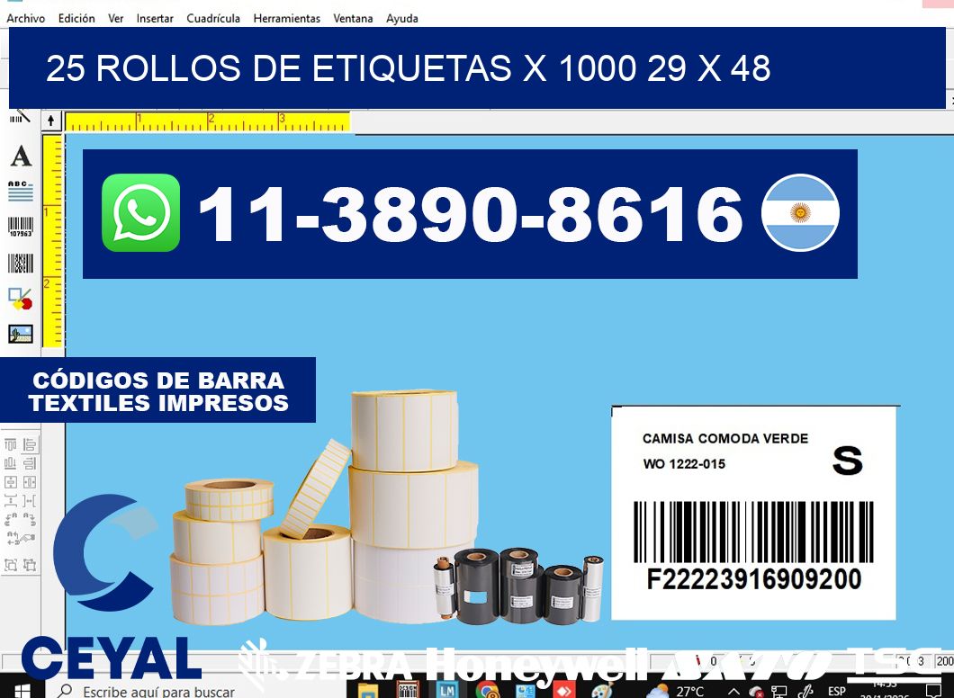 25 rollos de etiquetas x 1000 29 x 48