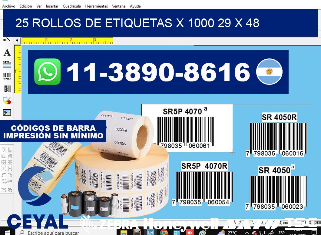 25 rollos de etiquetas x 1000 29 x 48