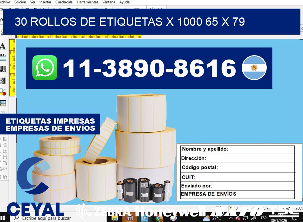 30 rollos de etiquetas x 1000 65 x 79