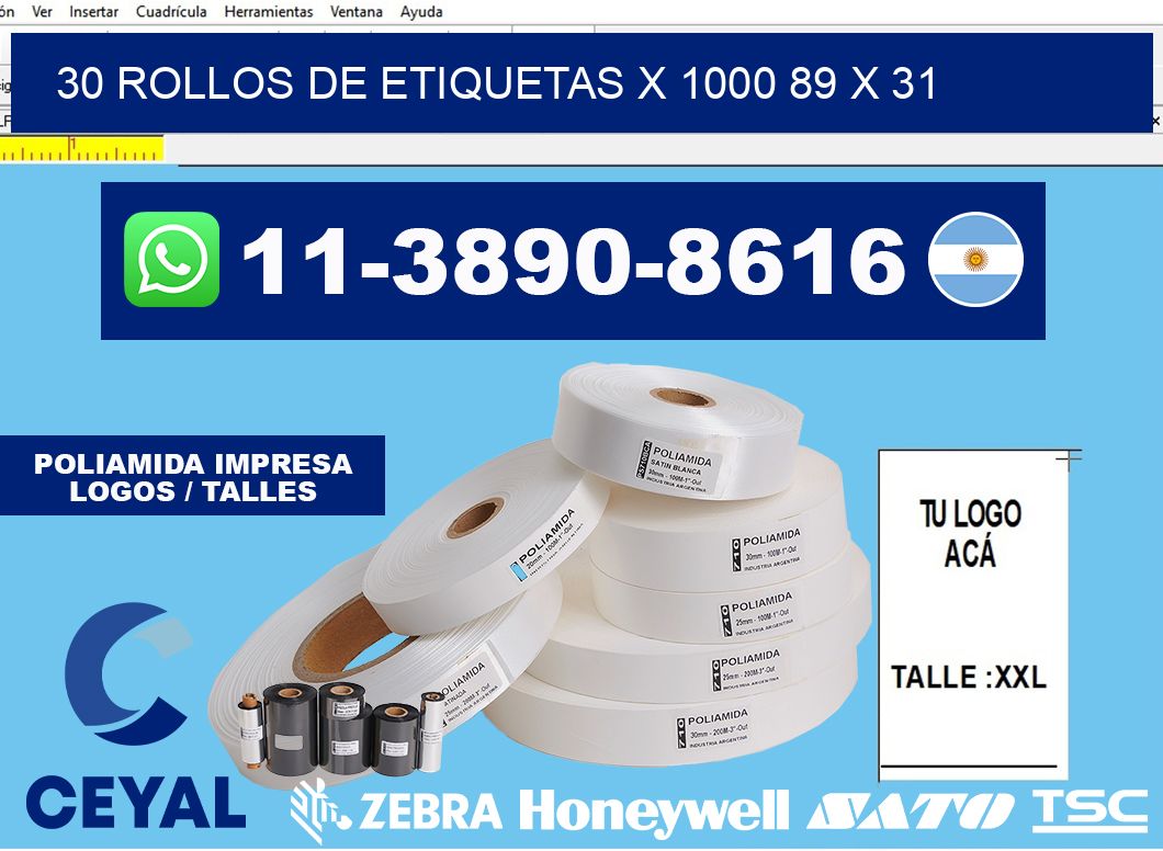 30 rollos de etiquetas x 1000 89 x 31