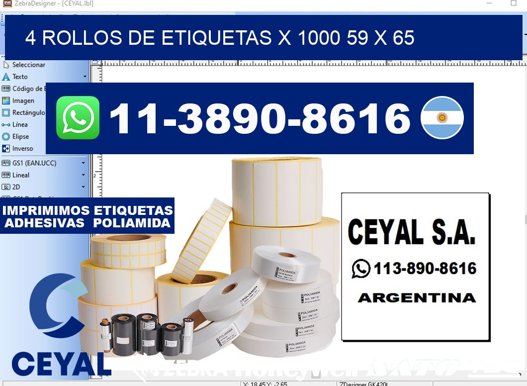 4 rollos de etiquetas x 1000 59 x 65