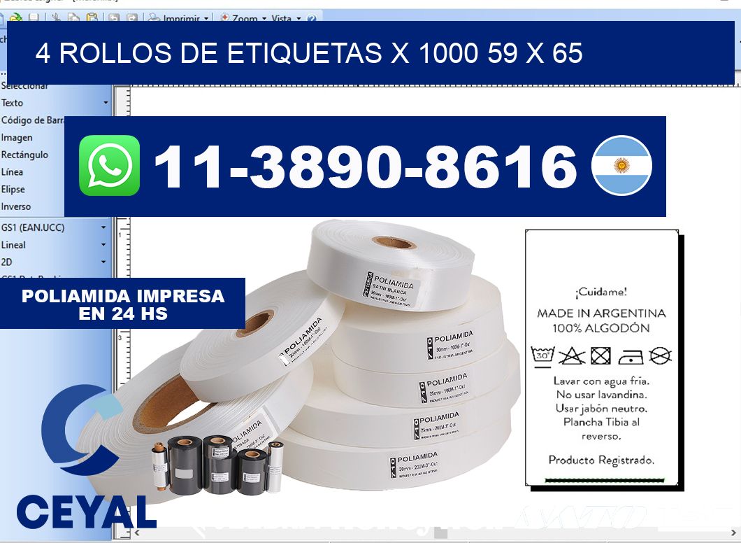 4 rollos de etiquetas x 1000 59 x 65