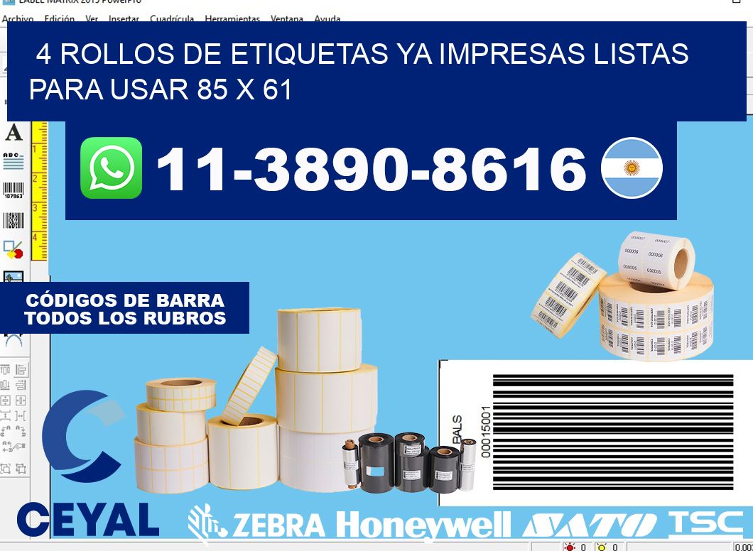 4 rollos de etiquetas ya impresas listas para usar 85 x 61