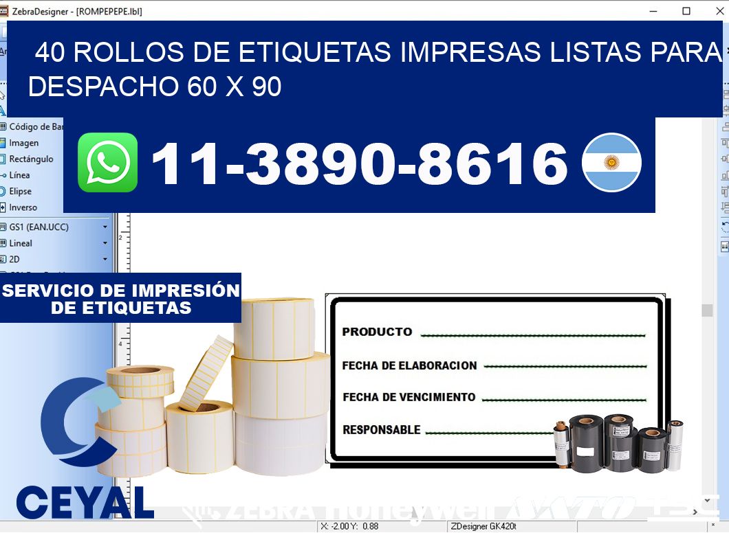 40 rollos de etiquetas impresas listas para despacho 60 x 90