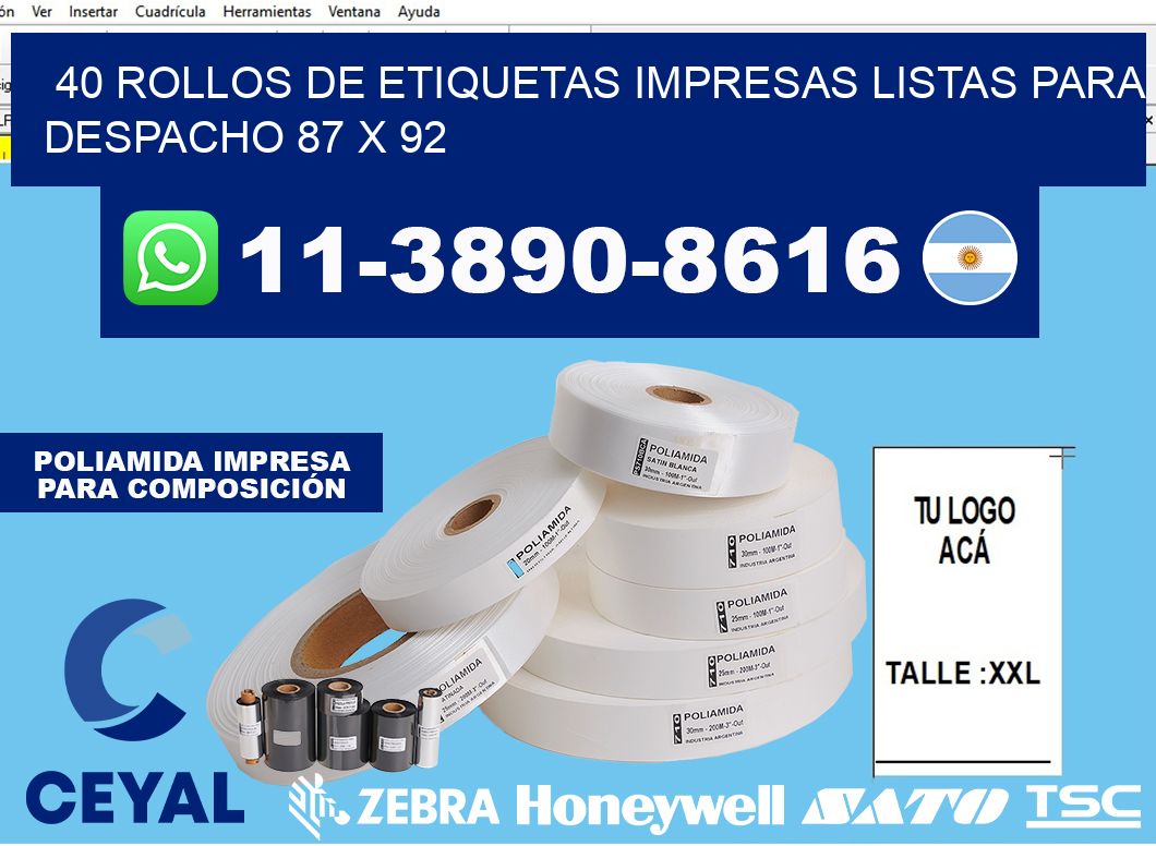 40 rollos de etiquetas impresas listas para despacho 87 x 92