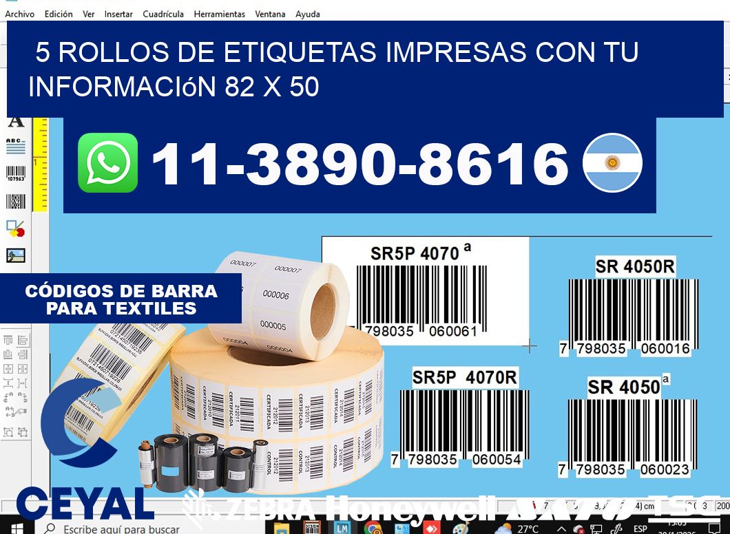 5 rollos de etiquetas impresas con tu información 82 x 50