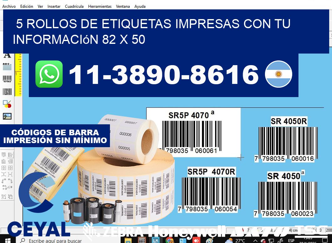5 rollos de etiquetas impresas con tu información 82 x 50