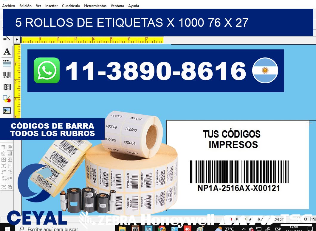 5 rollos de etiquetas x 1000 76 x 27