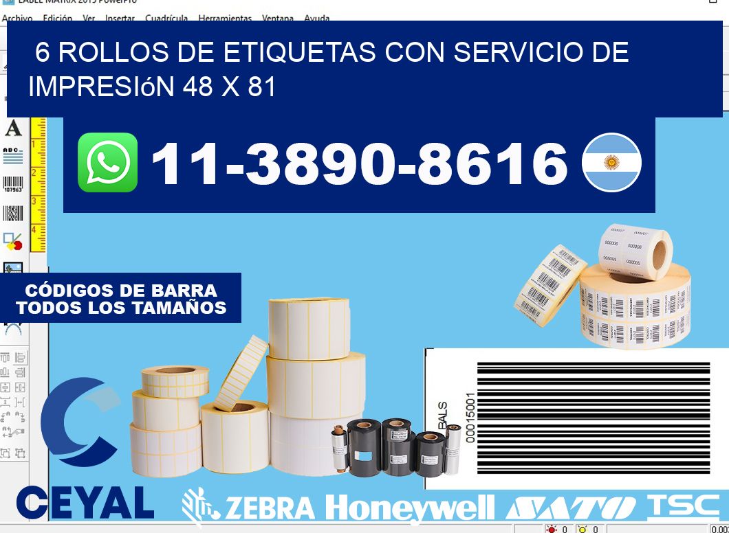 6 rollos de etiquetas con servicio de impresión 48 x 81