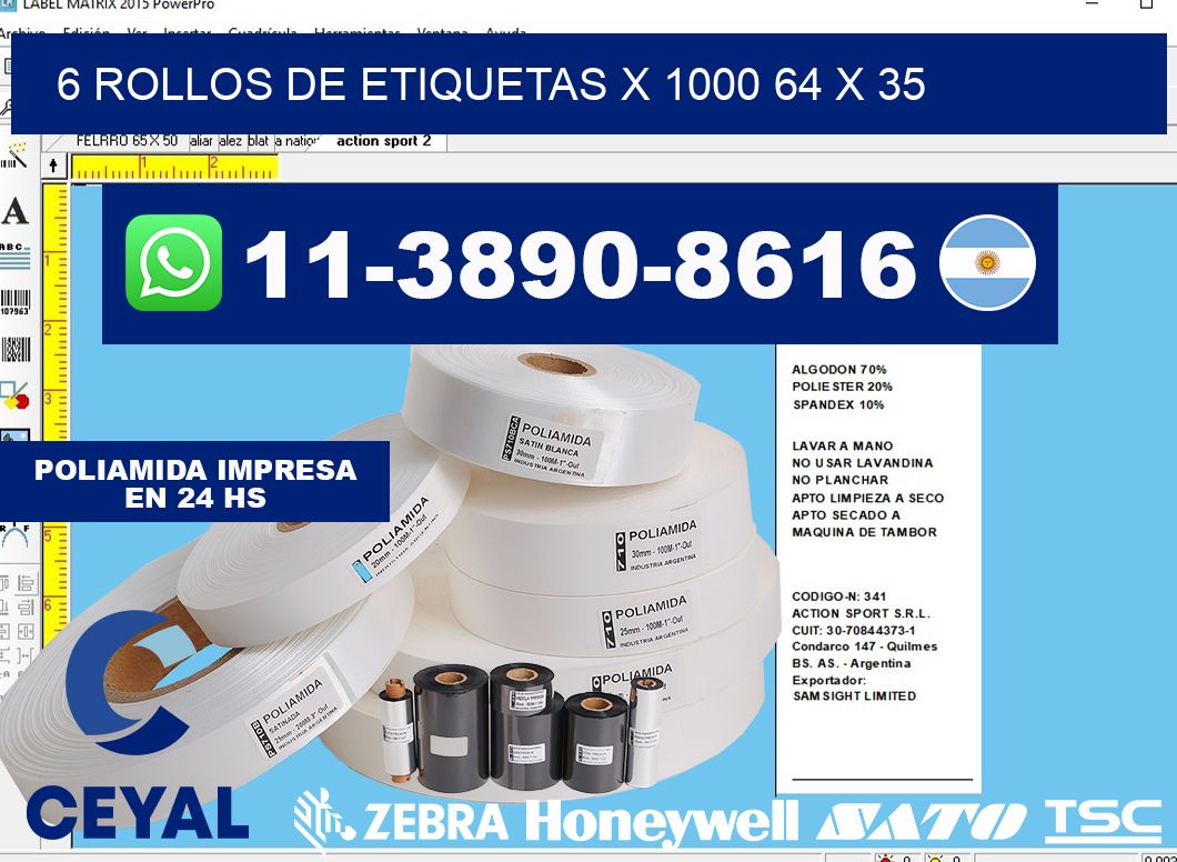 6 rollos de etiquetas x 1000 64 x 35