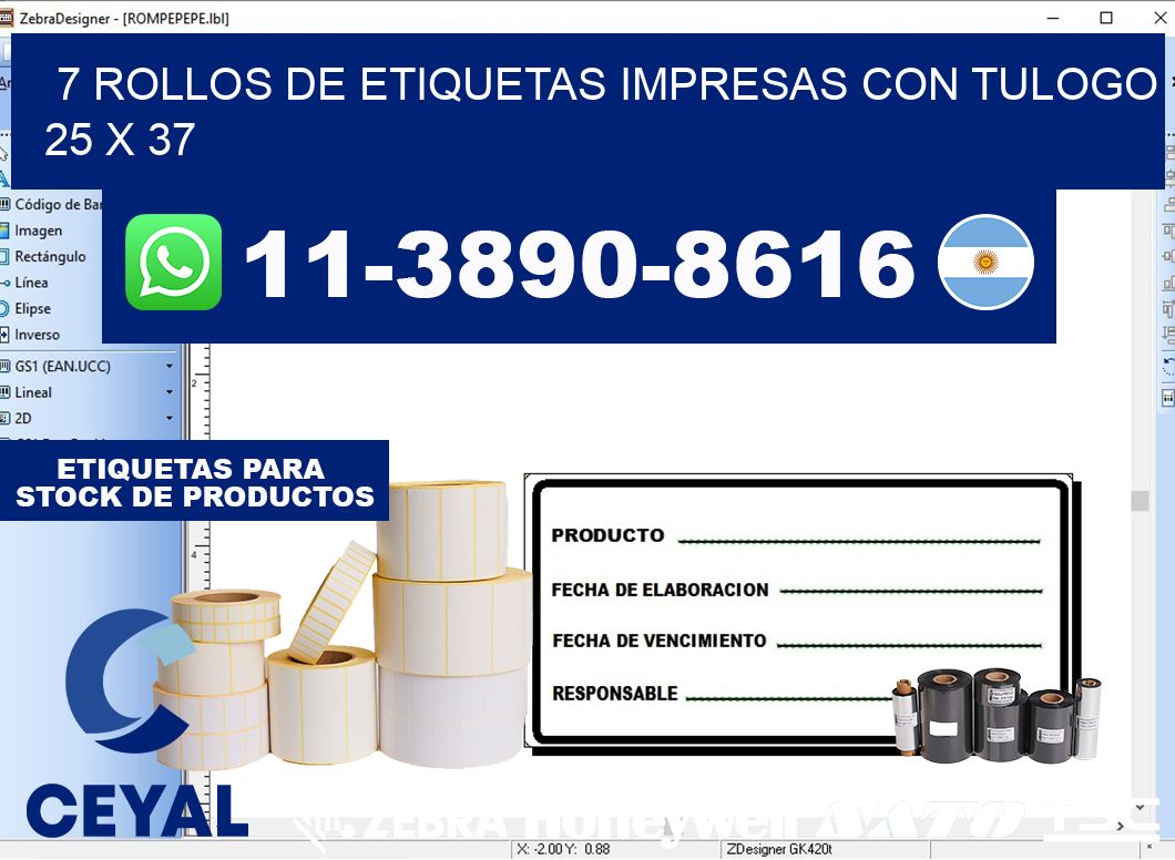 7 rollos de etiquetas impresas con tulogo 25 x 37