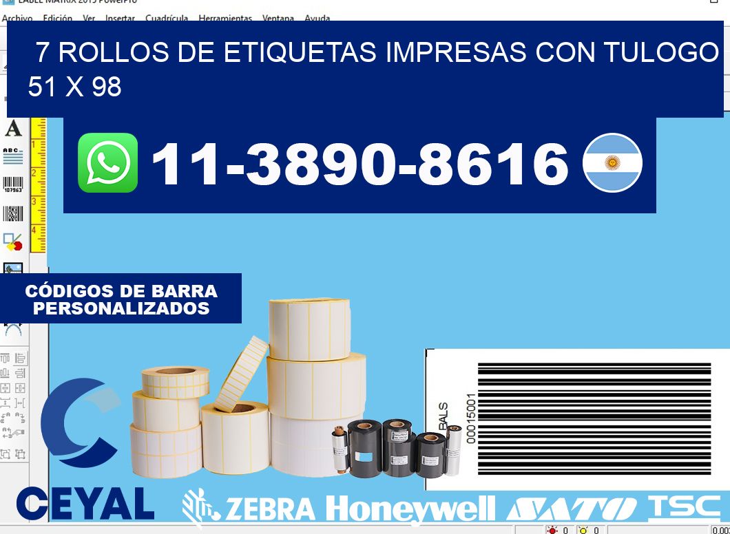 7 rollos de etiquetas impresas con tulogo 51 x 98