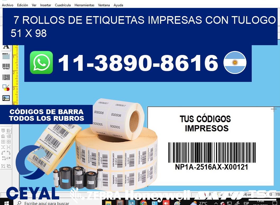 7 rollos de etiquetas impresas con tulogo 51 x 98