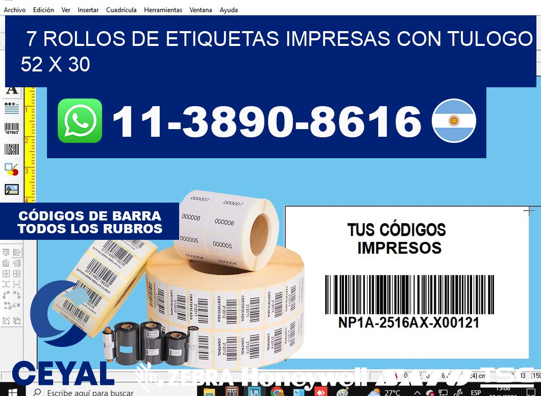 7 rollos de etiquetas impresas con tulogo 52 x 30