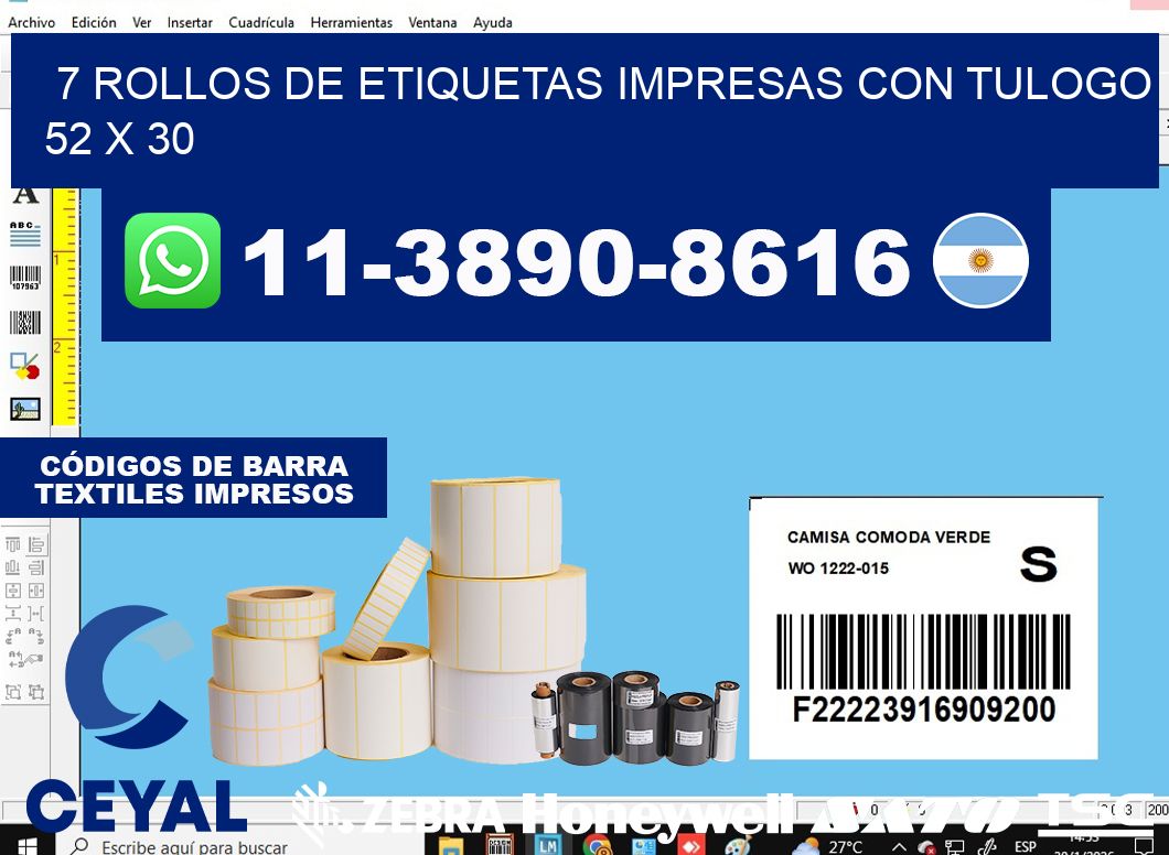 7 rollos de etiquetas impresas con tulogo 52 x 30