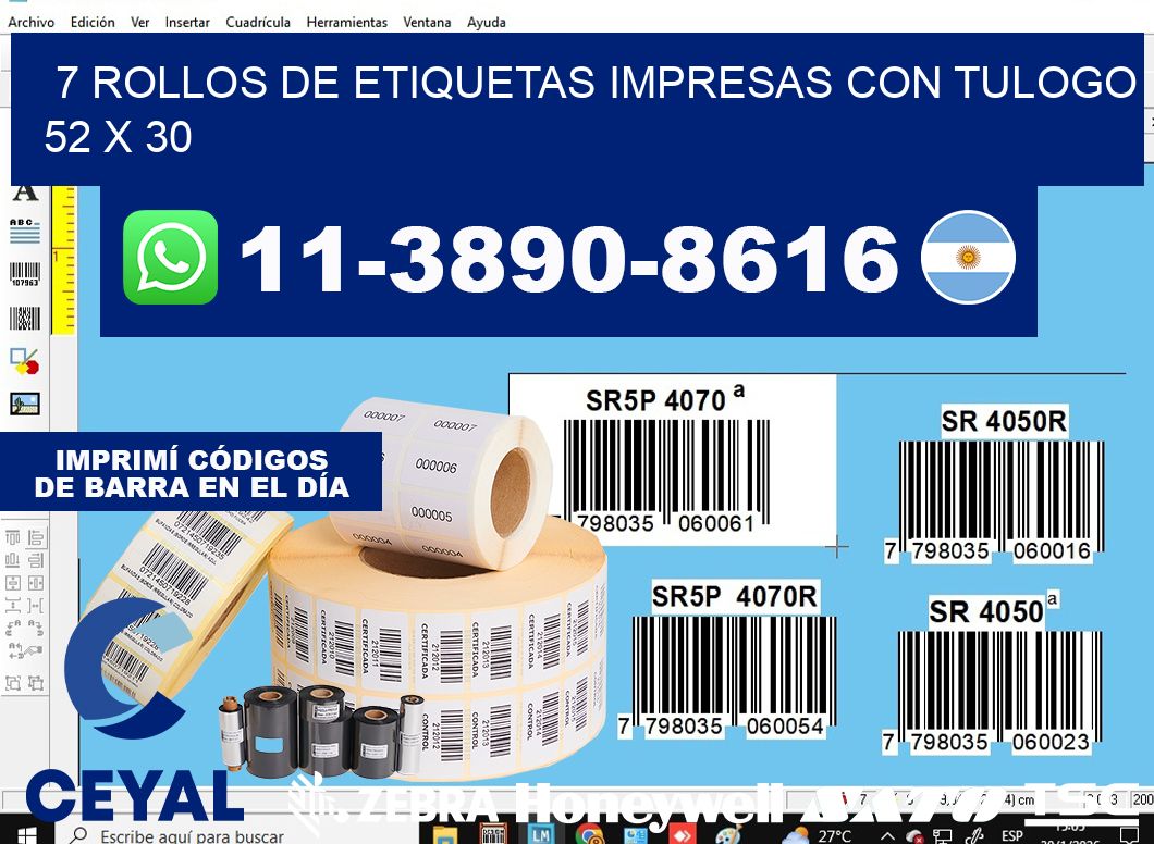 7 rollos de etiquetas impresas con tulogo 52 x 30