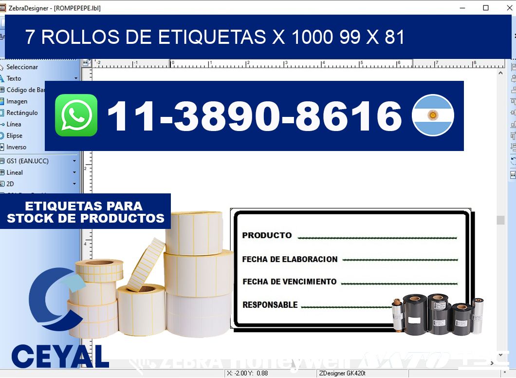7 rollos de etiquetas x 1000 99 x 81