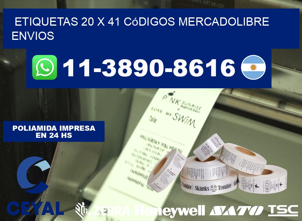 etiquetas 20 x 41 códigos mercadolibre envios