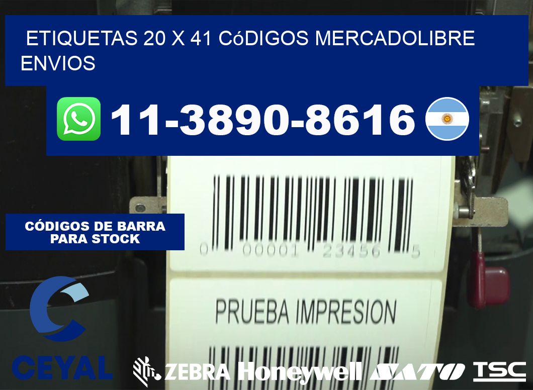 etiquetas 20 x 41 códigos mercadolibre envios